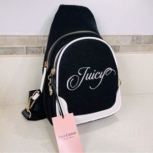NEW Juicy Couture Black White Raising Star Sling Bag Terry Bag‎ Adjustable Strap